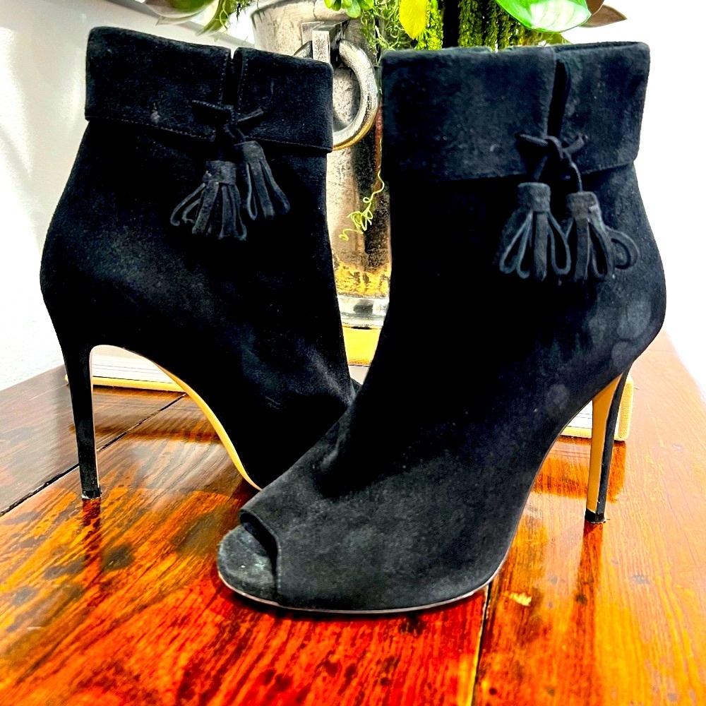 M. Gemi Suede Peep Toe Ballata Ankle Boots